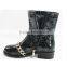 Black fashion leather boots for women with belt design