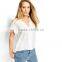 Women Deep V-neck White color Short Sleeve Chiffon Casual Blouse