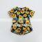 2017 Western style girls sunflowers printed clothing set backless tassel T-shirt and split shorts