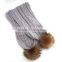 Myfur Adult Stylish Cable Wool Knitting Winter Scarf With Removable Real Natural Color Raccoon Fur Pom Poms
