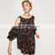 Black short sleeve floral print dress, women cold shoulder summer dress