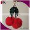 fashion double red faux fur ball bag charm with leafs 2016 new design pom pom keychain