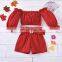 2020 new kids girls red dots off-shoulder blouse + shorts clothing set