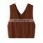 Women's Casual V-Neck Tank Top Wholesale Cable Knit Woolen Cashmere Short Length Crop Style with Embroidered Logo Back Position