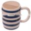 Ceramic Blue & White Striped Mug with Lid