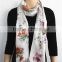 Butterfly and Flower Printed Wool Scarf with fringe