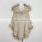Real Rabbit Poncho/ Raccoon Fur Poncho/ Knitted Fur Shawl With Raccoon Trim KZ14050