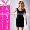 New Women's Sleeveless Faux-Leather Black V Neck Tight Mini-skirt