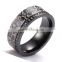 Black Zirconium Men's Comfort Fit Wedding Band Ring with silver steel inlay beveled edge