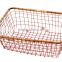 HOT SELLING RECTANGLE COPPER WIRE BAMBOO FRUIT VEGETABLE BASKETS SET OF 3 PIECES