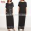 Black Graphic Print Maxi Tee Dress With Side Pocket Fashion Boho Vintage Maxi Long Dress HSd7071