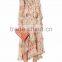 Customized Lady Apparel Light Pink Floral Printing Chiffon Long Sleeves Midi Dress(DQM034D)