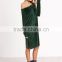 2017 Fashion Dark Green Velvet Long Sleeve Dress Slit Side Round Neck Velvet Plain Pajama Dress With Knee Length