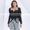 TWOTWINSTYLE Coat For Women Square Collar Puff Long Sleeve Asymmetric Hem Designer Striped