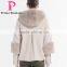 Winter Women Short Straight Cut Coat With Rabbit Fur Hat Overcoat