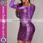2016 New Arrival Sexy Girls Long Sleeve Sequin One-piece Clubwear Mini Dress