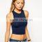 Stretch cotton jersey ladies crop top crew neckline crop top plain