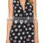 Women's Black Sexy Deep V Neck Sleeveless Floral print skirt Casual Dress