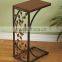 Metal and Wood Cherry Finish Decorative Vine Leaf Scroll Design Side Sofa end table
