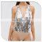 Sexy Backless Halter Silver Sequin Bodysuits Ladies Sexy Bodysuit