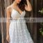 High quality Deep V padded backless white lace dress Lined summer dress women sundress Sexy hollow out party dress