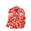 wholesale custom long sleeve silk blouse printing red floral high-necked daily top for ladies summer Blouse