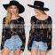 fashionable sweaters loose pullover sweater plain black crochet sweater for women