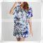 Printed Bamboo Rayon Pajama Shirt Short Sleeves Waist-controlled Crew Neck