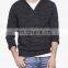 Mens plain knitted oversized hoodies pattern marled v neck hoodie oem