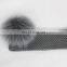 Women Lady Gray Color Knitted Hairband With A Fox Fur Ball