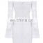 American Style Ladies Sexy Off Shoulder Bell Sleeve White Lace Dress for Elegant Women Party