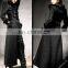 Gothic long coat with a hood trimmed with natural rabbit fur