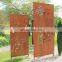 Corten rusted steel decorative garden screens with support frames