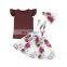 Baby Flutter Sleeve Shirt And Suspender Skirt Headband Kids Boutique Outfit Girls Clothing Sets