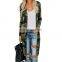 2021 New Style Winter, Women Long Sleeve Green Camo Print Cardigans/