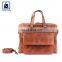 Vintage Style Attractive Pattern Cotton Lining Material Genuine Leather Laptop Bag for Sale