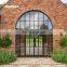 Metal Frame Wrought Iron Steel Glass Door Eyebrow Arch Top French Doors Portal Elegance Round Metal Double Door