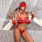 6pcs Red Lace Mesh Sexy Lingerie  Eye Mask Girls Wearing Wear with Glove Neck Ring