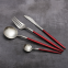 Silver Plated Knife Fork Spoon Cutlery Set With Red Colored Handle For Wedding Table Decoration