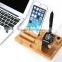 Keno Bamboo Dual Charging Stand Cradle with Pen Holder for Apple Watch, for iPhone for iPad