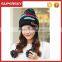 V-310 Stylish pom pom slouchy winter knitting women top beanie hat cute knit earflap