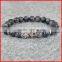 KJL-0109 New Design Mens Summer Bracelets Wholesale 8mm Black Flash Stone Beads Gold and Silver skull Bracelets Jewelry