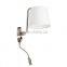 modern style double outlets wall sconce polished brush finish with black or white linen lamp shade