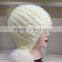 korea popular cheaper fur mult color kintted mink fur hat with pom pom