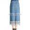 Summer simple design high waisted street style blue washed denim skirt for girls