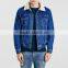 blue washed men winter jacket with fur collar windbreak wholesale