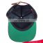 High quality black leather hip hop snapback embroidered flat cap with green cotton undervisor