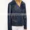 Navy biker Suede And Leather Jacket for women