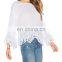 Ladies Twill Lace Blouse Latest Women Blouses Button Open on The Back