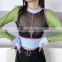 Sexy See-through Transparent Long sleeve Low Cut Mesh Women Autumn New Club Party Female Top